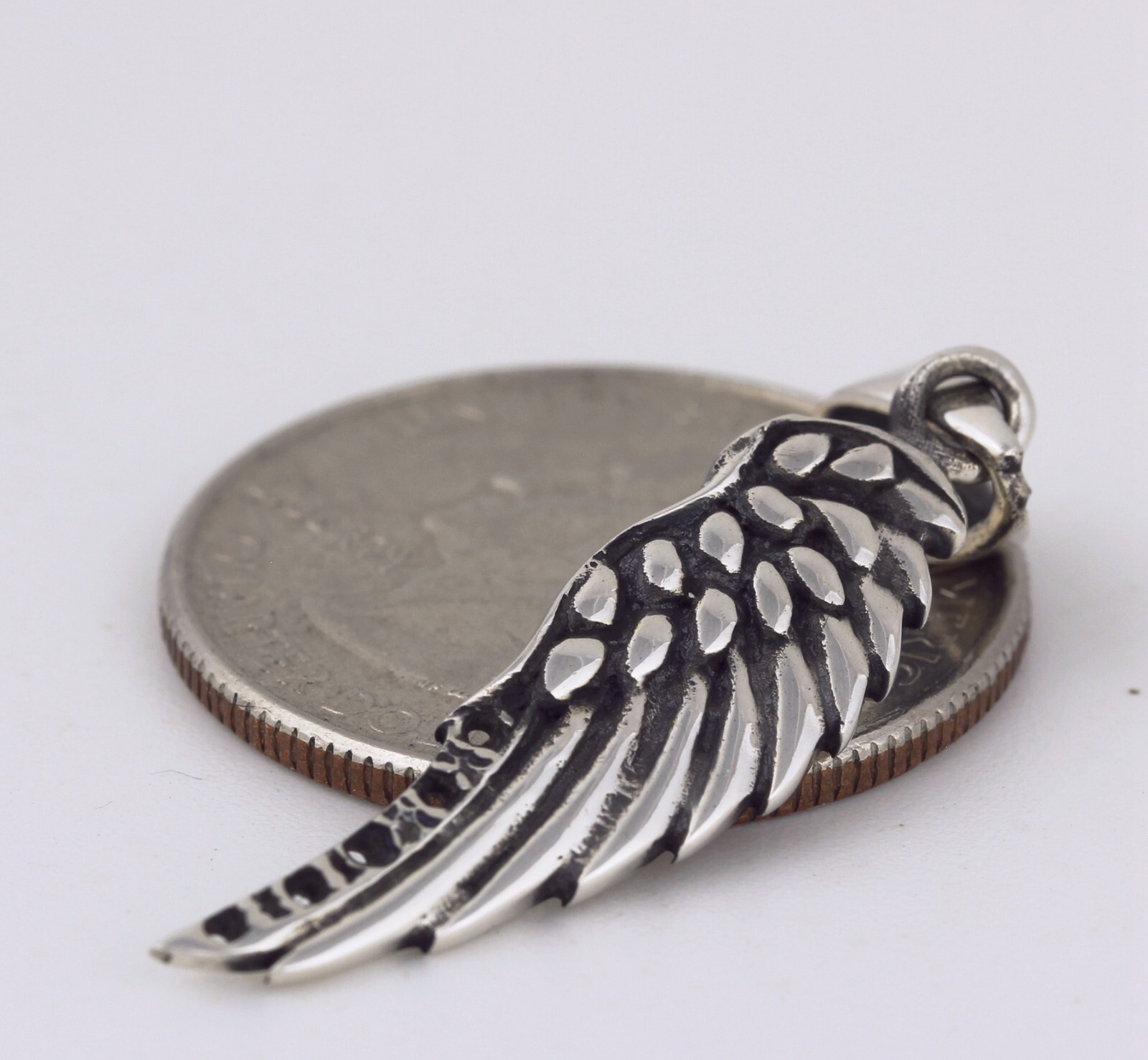 Women Men Solid 925 Sterling Silver 28 mm Freedom Angel Wing Religious Pendant