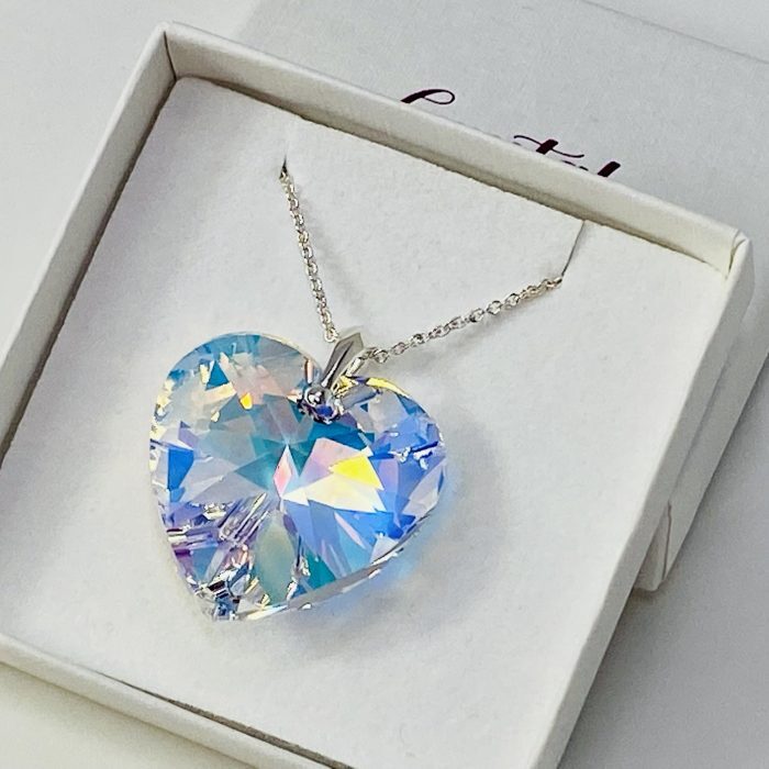 925 Silver Large 28mm AB Heart Necklace Pendant Made With Austrian Crystals
