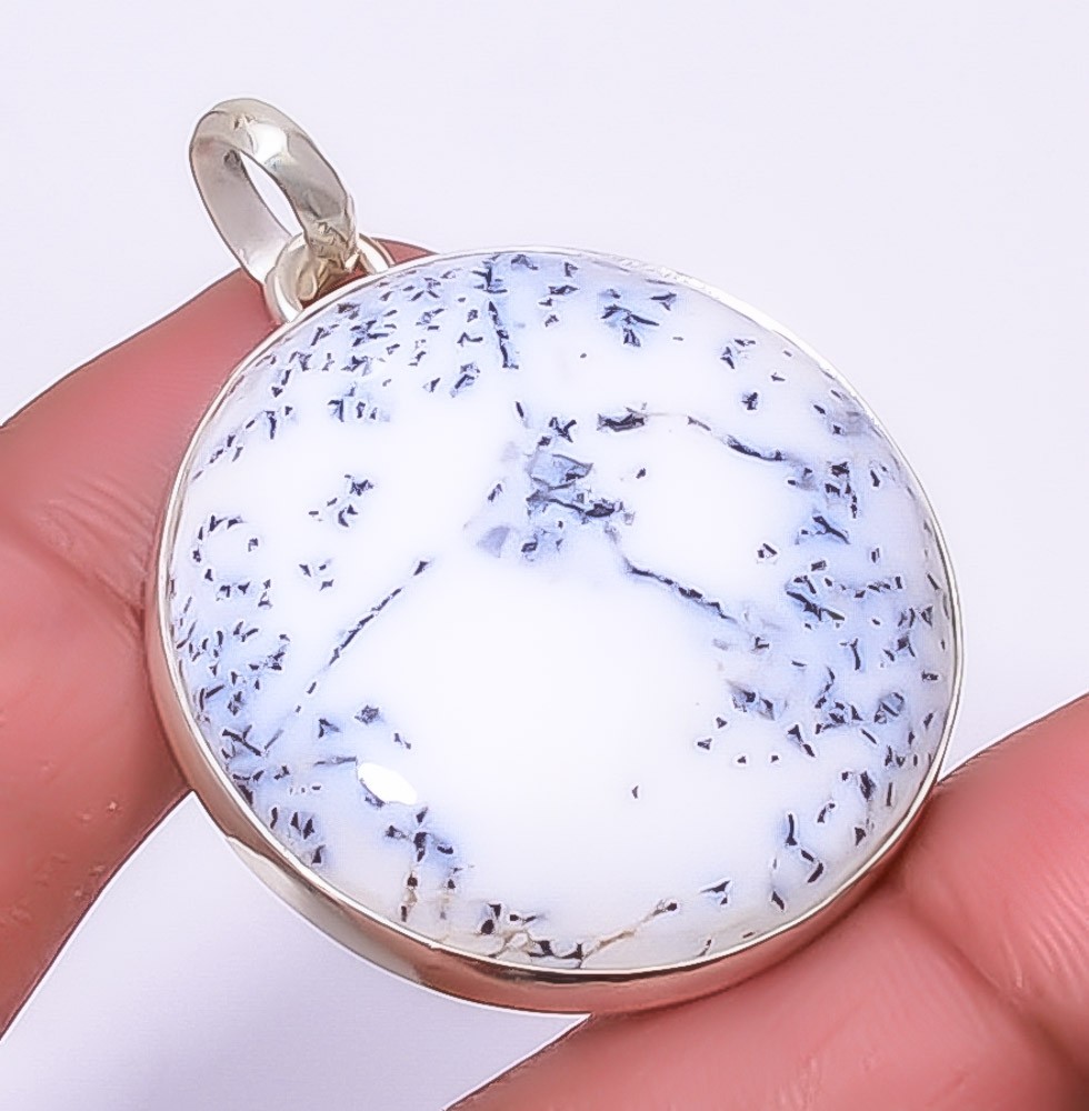 Dendritic Opal – Brazil Gemstone 925 Sterling Silver Jewelry Pendant 1.76″ A378