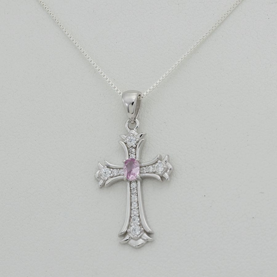 Women’s Sterling Silver 925.CROSS 28mm Cubic zirconia Mini Pendant 18″Chain,Box