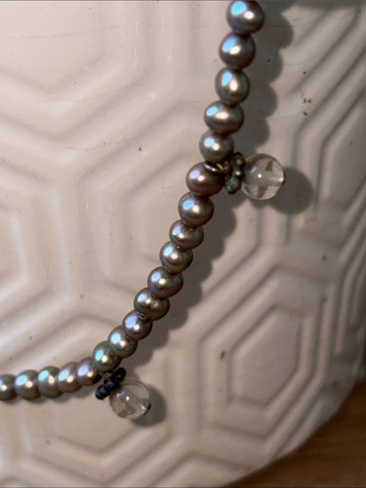 Delicate Gray Pearl Beaded Necklace with Crystal Drops