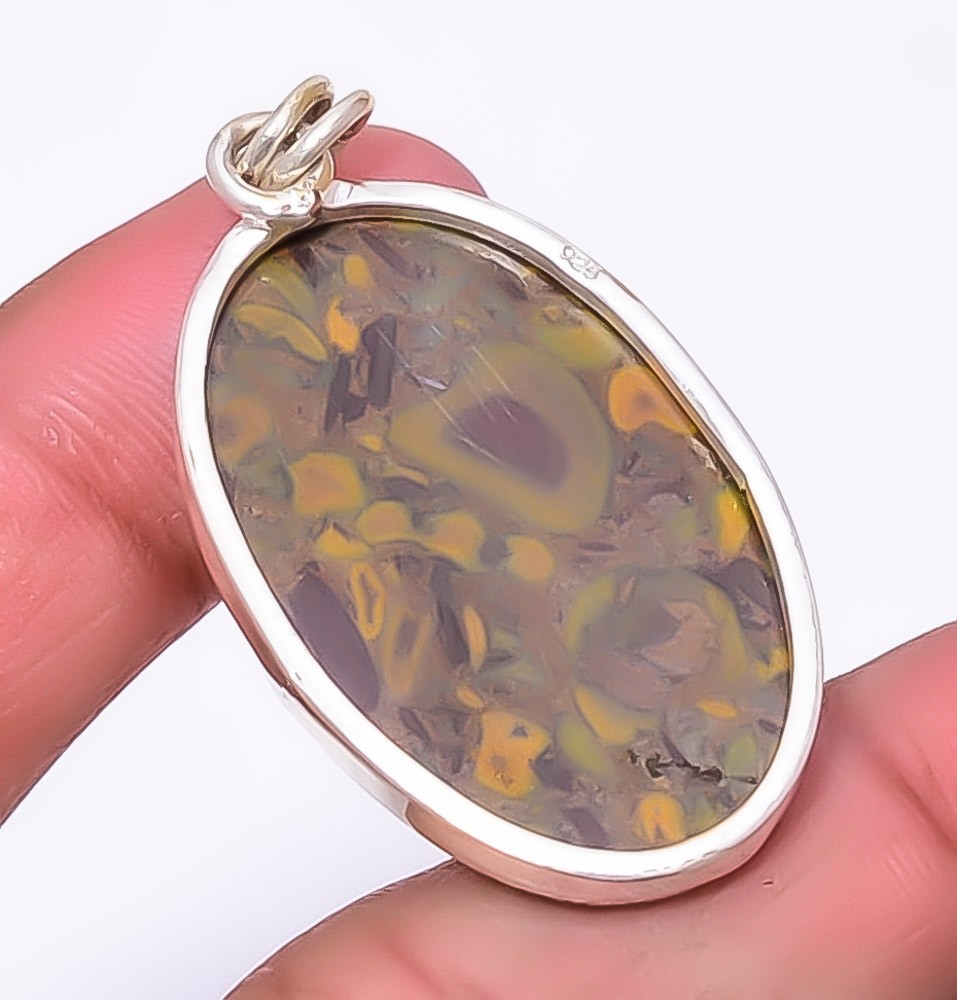 Rhyolite Jasper Handmade Gemstone 925 Sterling Silver Jewelry Pendant 1.76″ A392