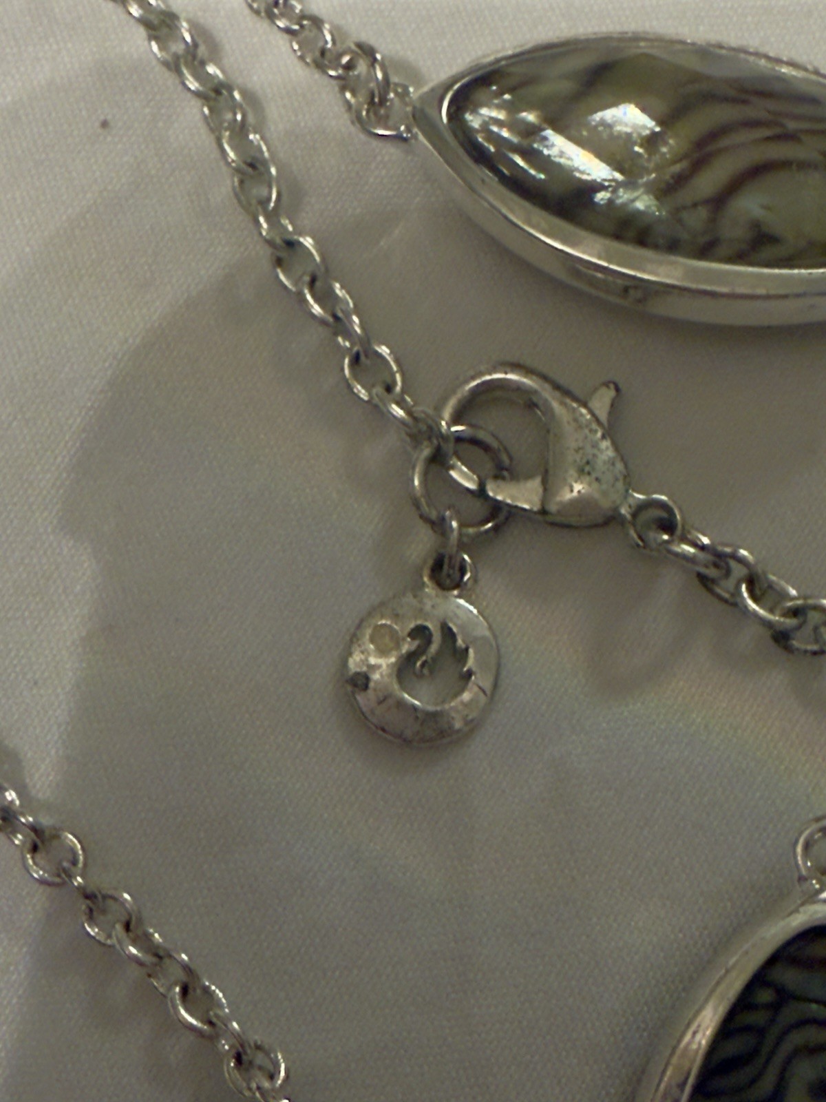 Swarovski 32″ Abalone Shell Crystal Station Necklace Signed Swan Logo Flush Set