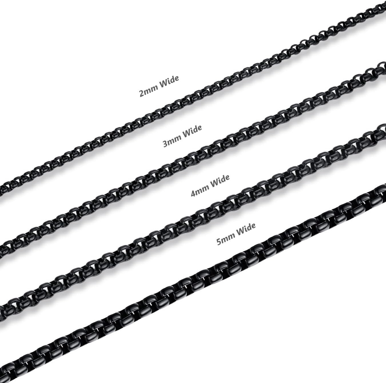 Mens Womens Stainless Steel Black Rolo Cable Chain Necklace, round Box Chains fo