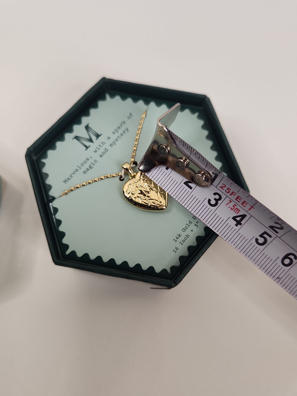 A New Day 14k Gold Dipped Initial M Heart Locket Necklace Floral Engraved Boxed