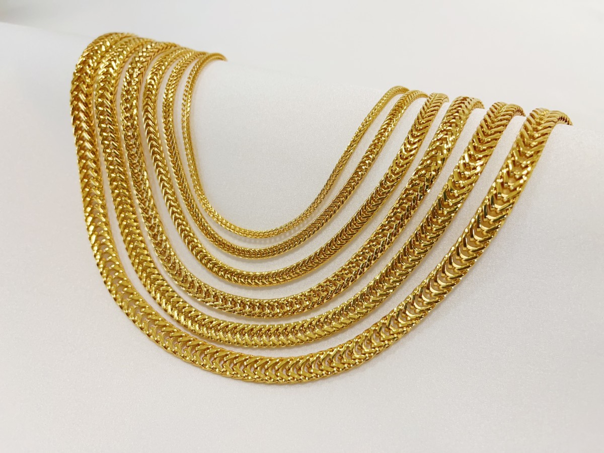 18K Yellow Gold 2mm-7mm Franco Square Box Chain Necklace Men Womens 18″- 28″