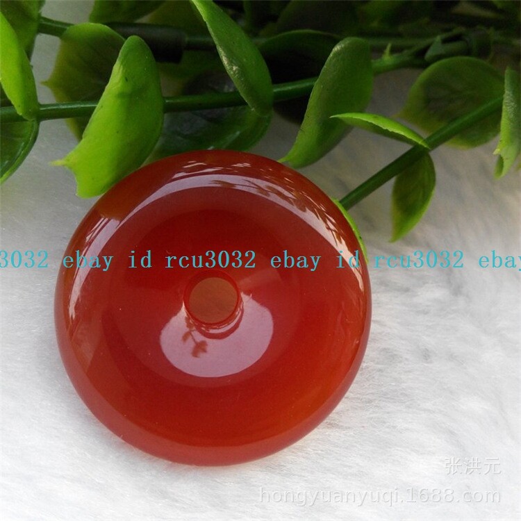 Vintage Natural Red Jade Circle Donut Pendant Lucky Amulet Pendants