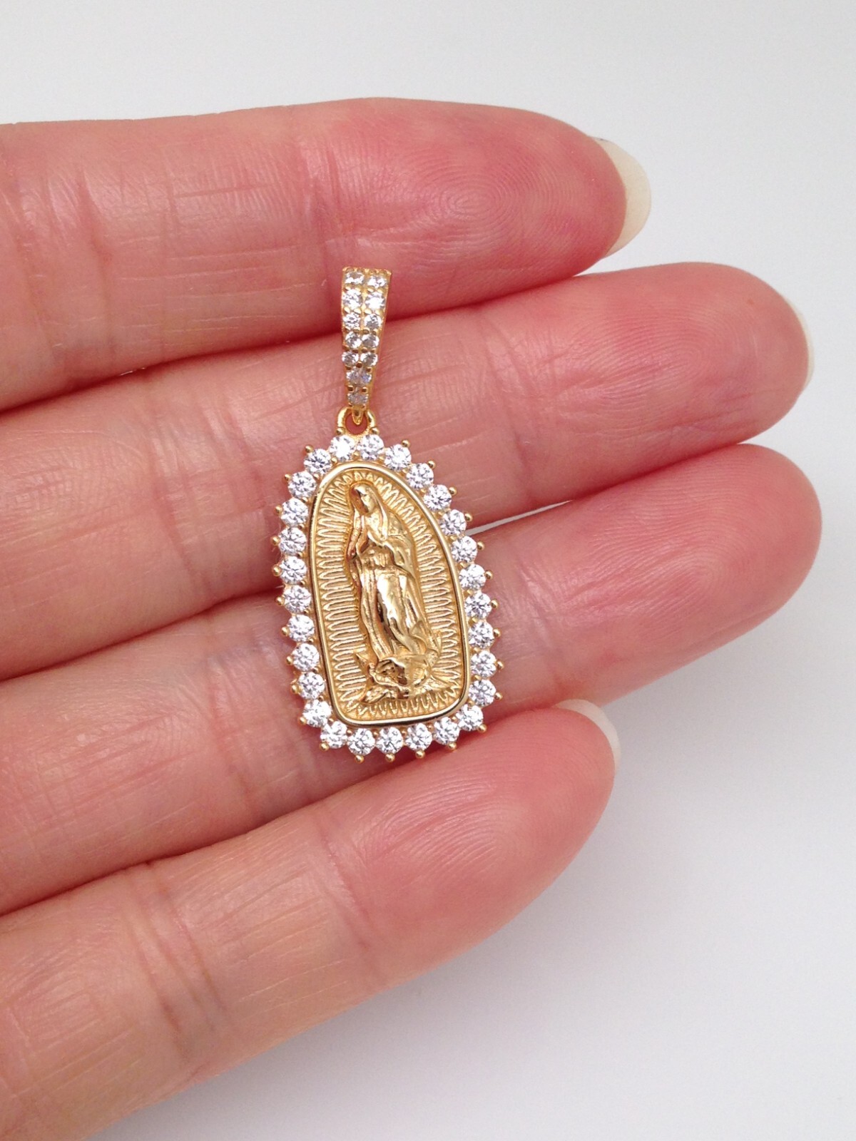 925 Sterling Silver Gold Guadalupe Pendant CZ Women Girls 20mm(0.79″)/32mm1.26″