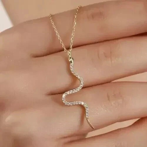1.20Ct Round Cut Simulated Diamond Snake Women’s Pendant 14K Yellow Gold Plated