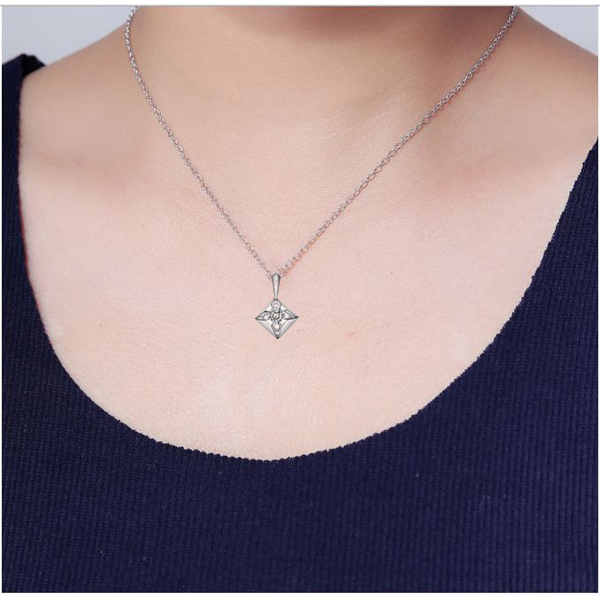 Crystal Necklace 14k White Gold Plated Sapphire Square CZ Pendant Jewelry