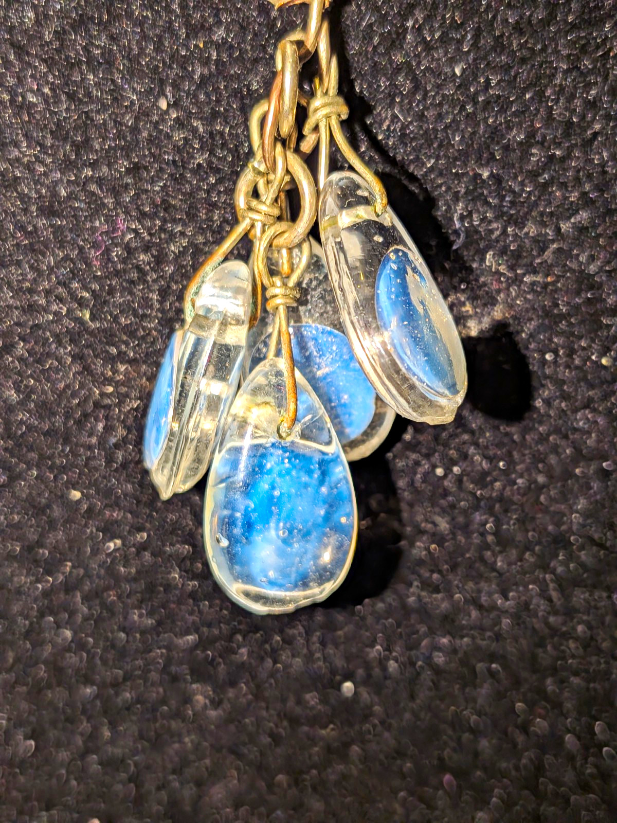 Silver Tone Metal Chain Necklace Blue & Clear Teardrop Charm Bezel Undated