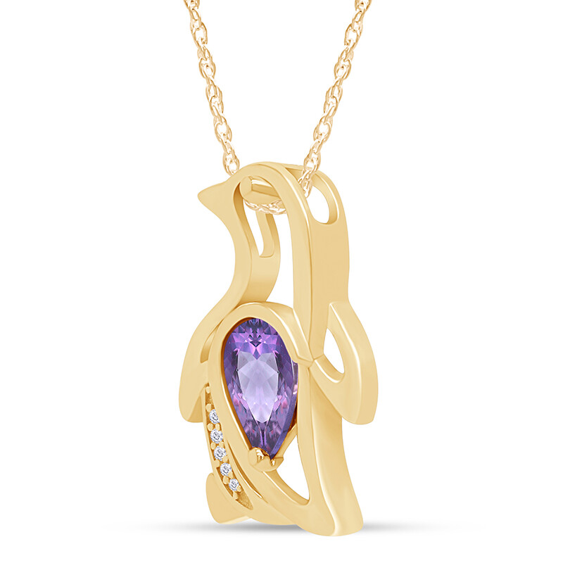 Simulated Alexandrite Penguin Pendant Necklace 14K Gold Plated Silver