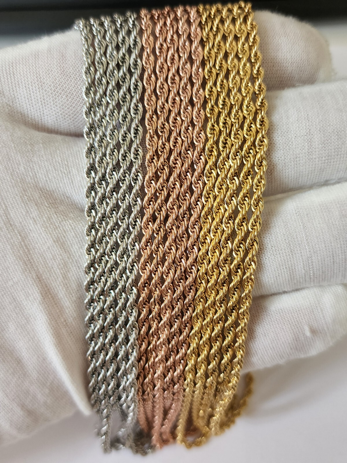 Stainless Steel Gold Plated Rope Chain 3mm Hip Hop Jewelry Unisex Men Women