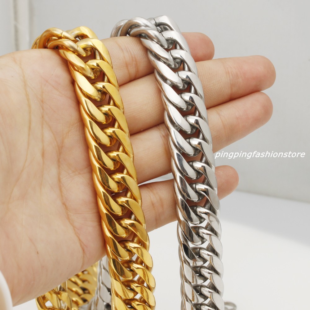 16/20mm Huge Stainless Steel Silver/Gold Curb Cuban Chain Men’s Necklace 7″-40″