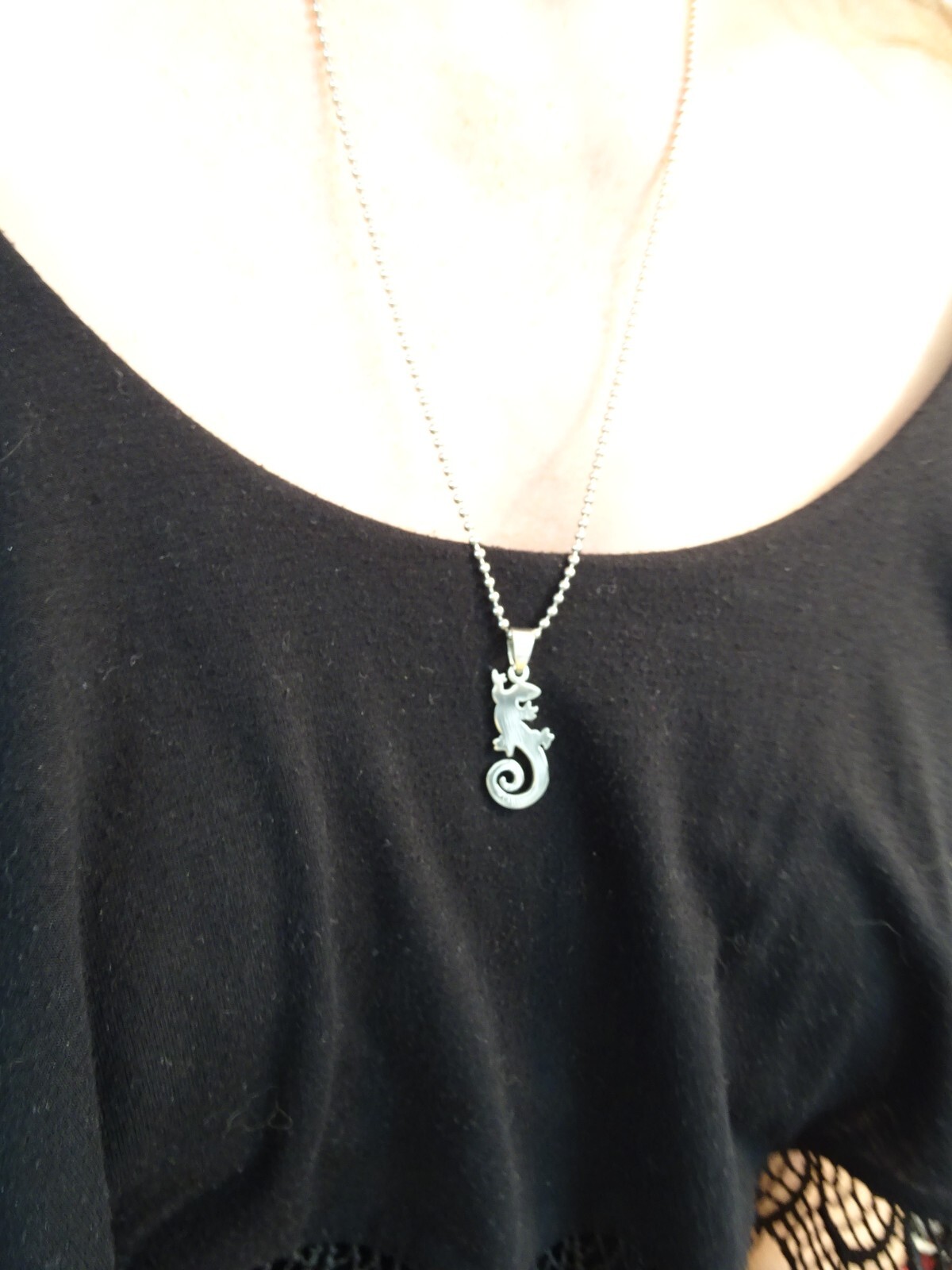 New Large Chrome Stainless Lizard Gecko 25” Steel Ball Chain Unisex Necklace