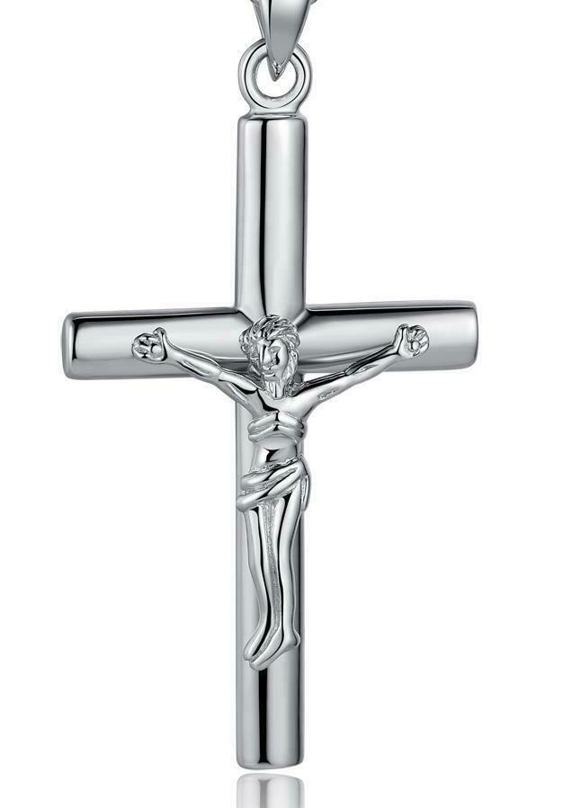 3D CROSS CRUCIFIX JESUS pendant 18″ Sterling Silver 925 necklace male female