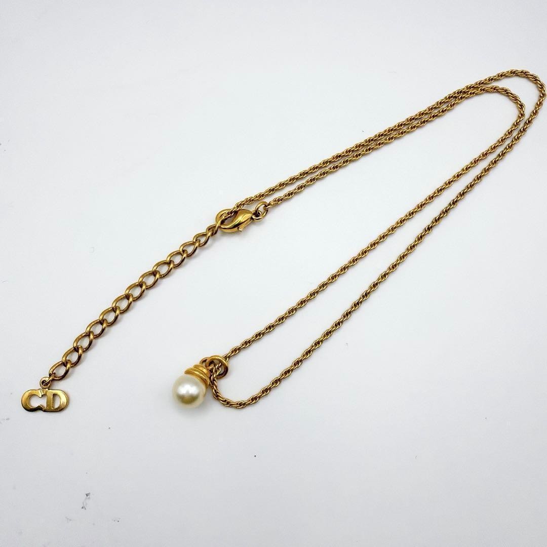 Dior Pearl Necklace CD Logo Adjustable Engraved Gold