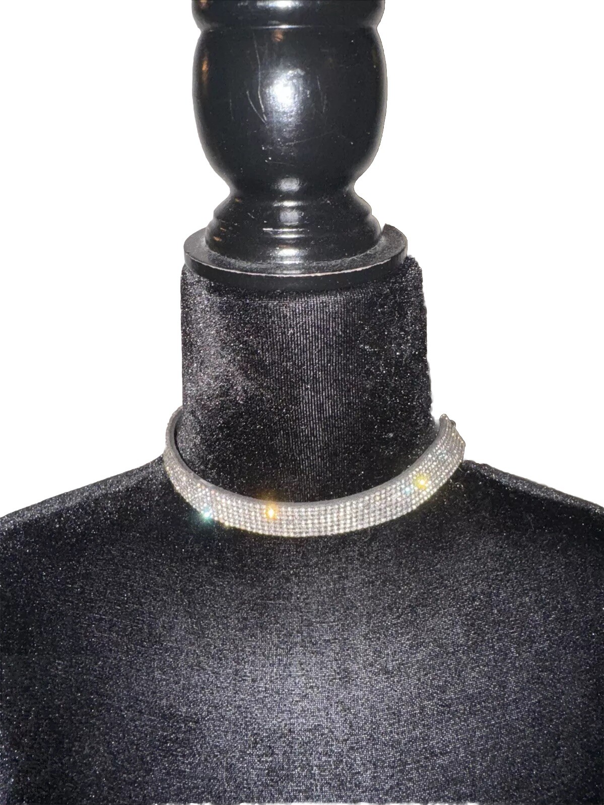 15” Women’s Chocker Fashion Jewelry Silver & Black Rhinestones Lobster Closure