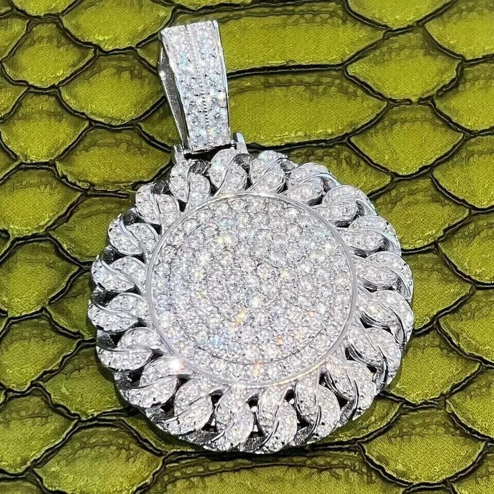 3Ct Round Cut lab created diamond Cuban Pendant 925 Sterling Silver Men’s Pendan