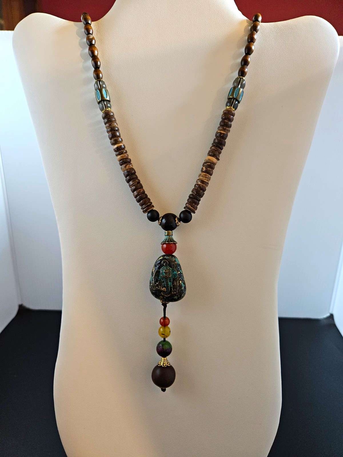 Nepal Buddhist Mala Wood Beaded Necklace 34 Inches