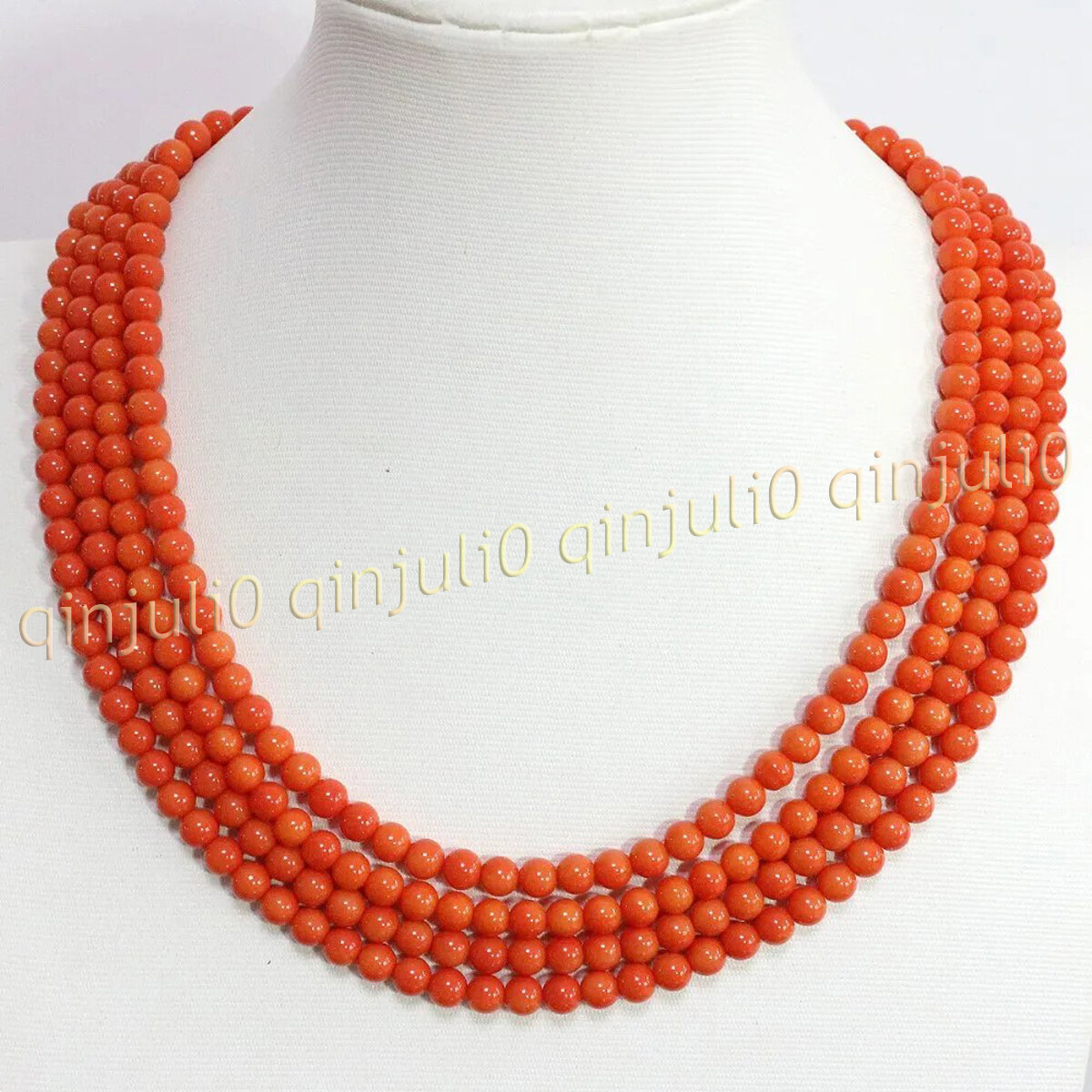 4 Rows Genuine Natural Orange Coral Gemstone Round Beads Necklace 17-20” 6-12mm
