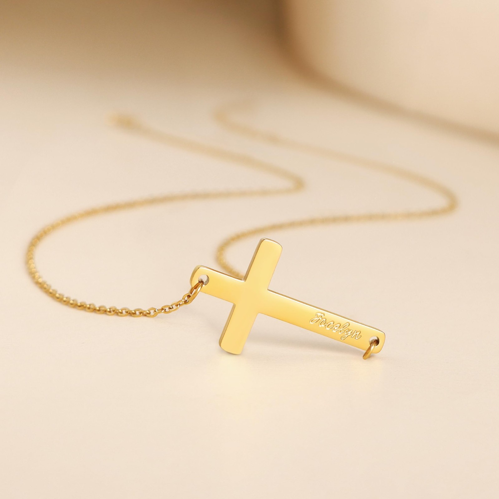 Personalized Cross Name Necklace,Custom Engraved Cross Necklace with Name