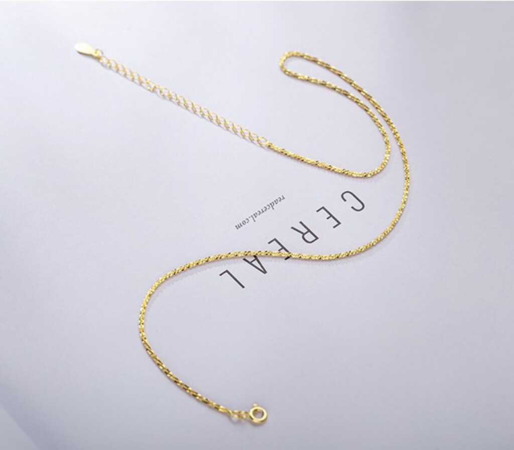 Women Girl 925 Sterling Silver Bling Gold Margarita Chain Choker Necklace 14-17″
