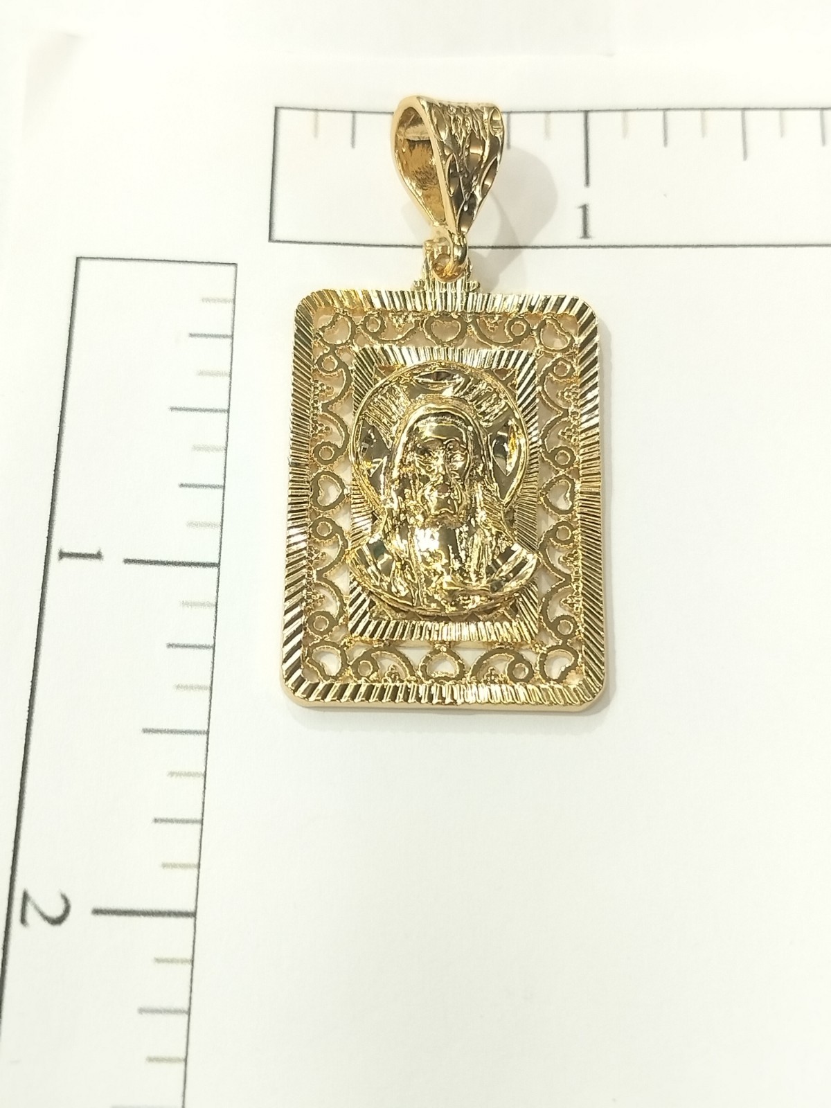 14k18k Gold-filled Jesus Face Round Square Charm Pendant 1.5″ H x 1″ W
