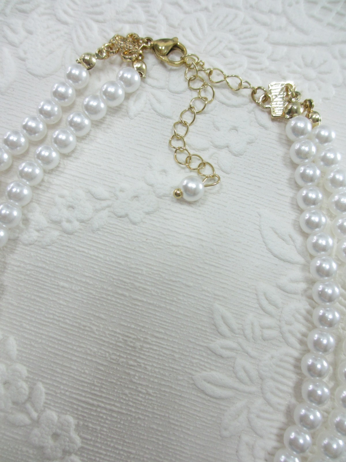Pearl Teardrop Choker Necklace Rhinestone Pendant Bridal Victorian Elegant 15in