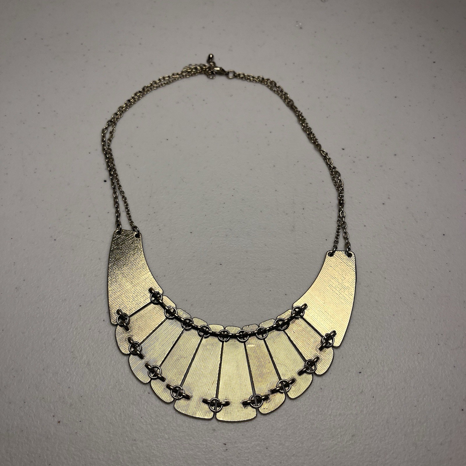 Gold Tone Bib Necklace Mandala Engraved Costume Jewelry Statement Adjustable 22″