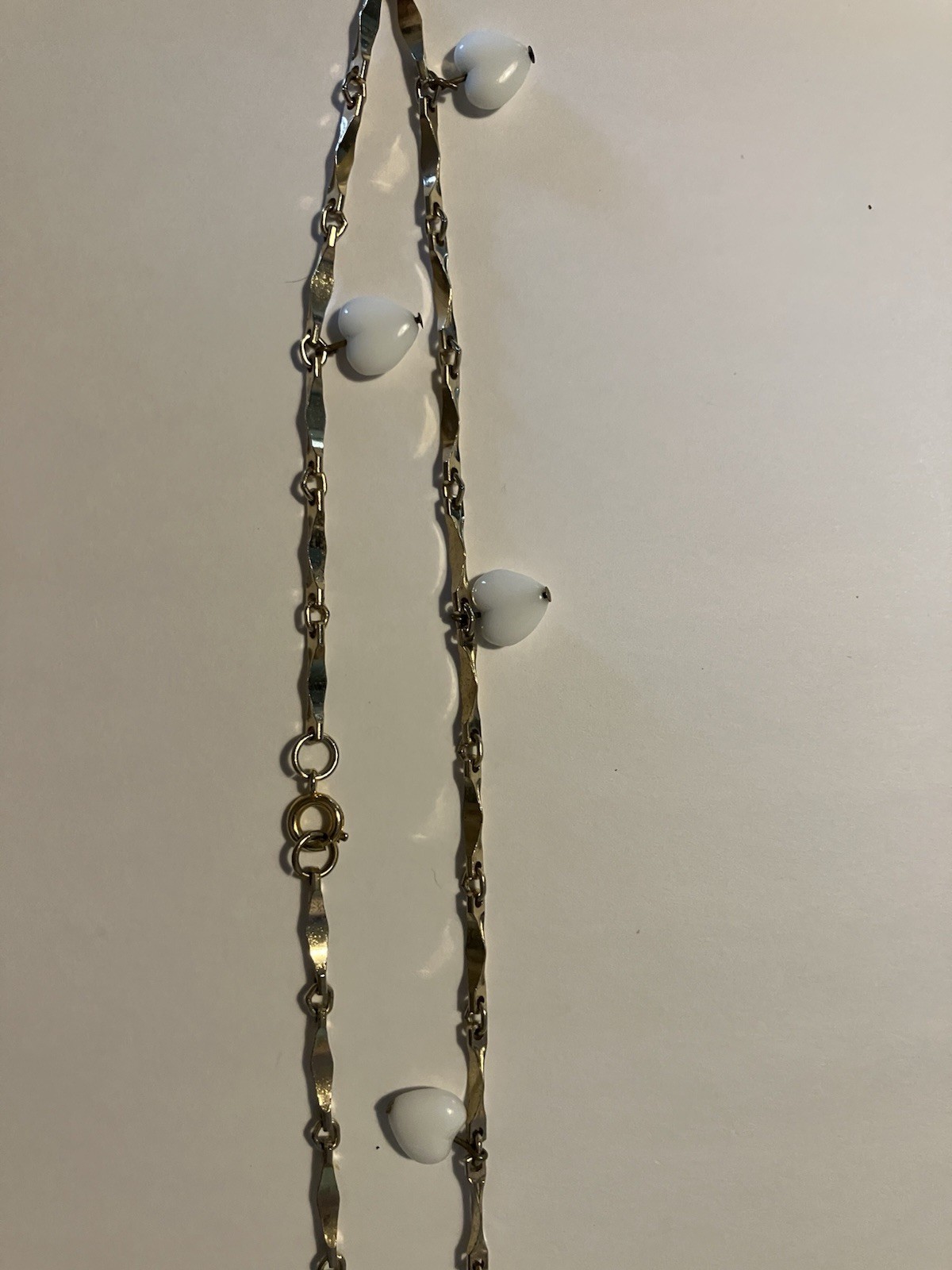 White Hearts And Gold Tone Chain Necklace 26 inch long