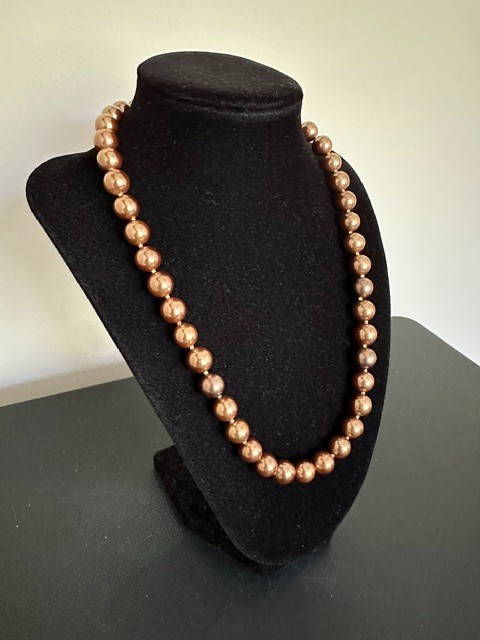 Beautiful Round Mocha 10 mm Faux Pearls Elegant 19″ Necklace.