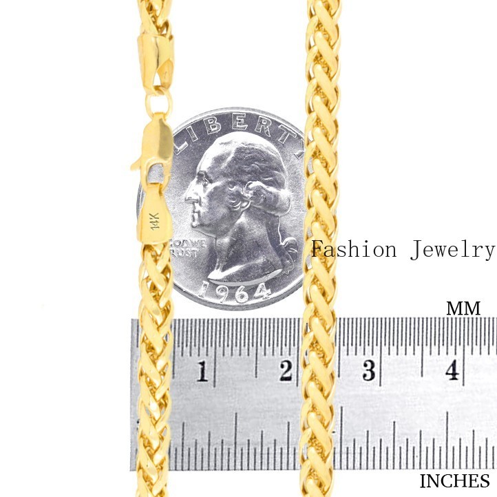 14K Yellow Gold 4mm Franco Wheat Foxtail Palm Link Chain Mens Necklace 16″- 30″