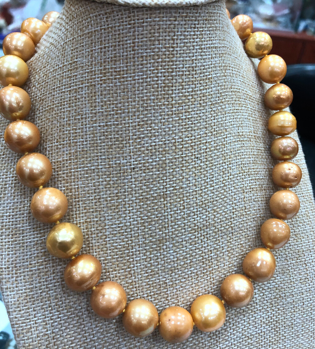 Delicate 12-14mm Gold Yellow South Sea Baroque Pearl Necklace 18”