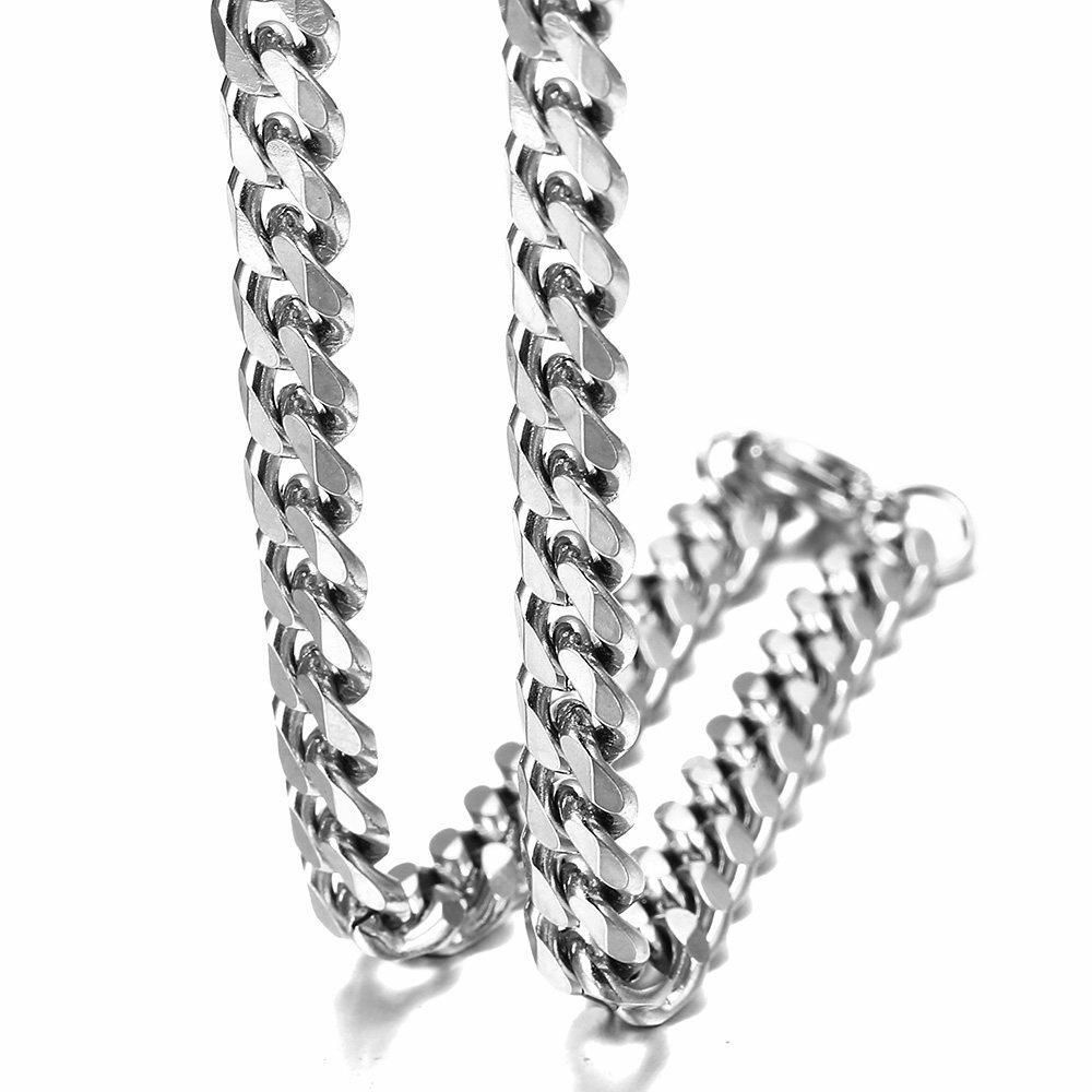 16-30″ Stainless Steel Silver Chain Cuban Curb Womens Mens Necklace 3/5/7/9/11mm