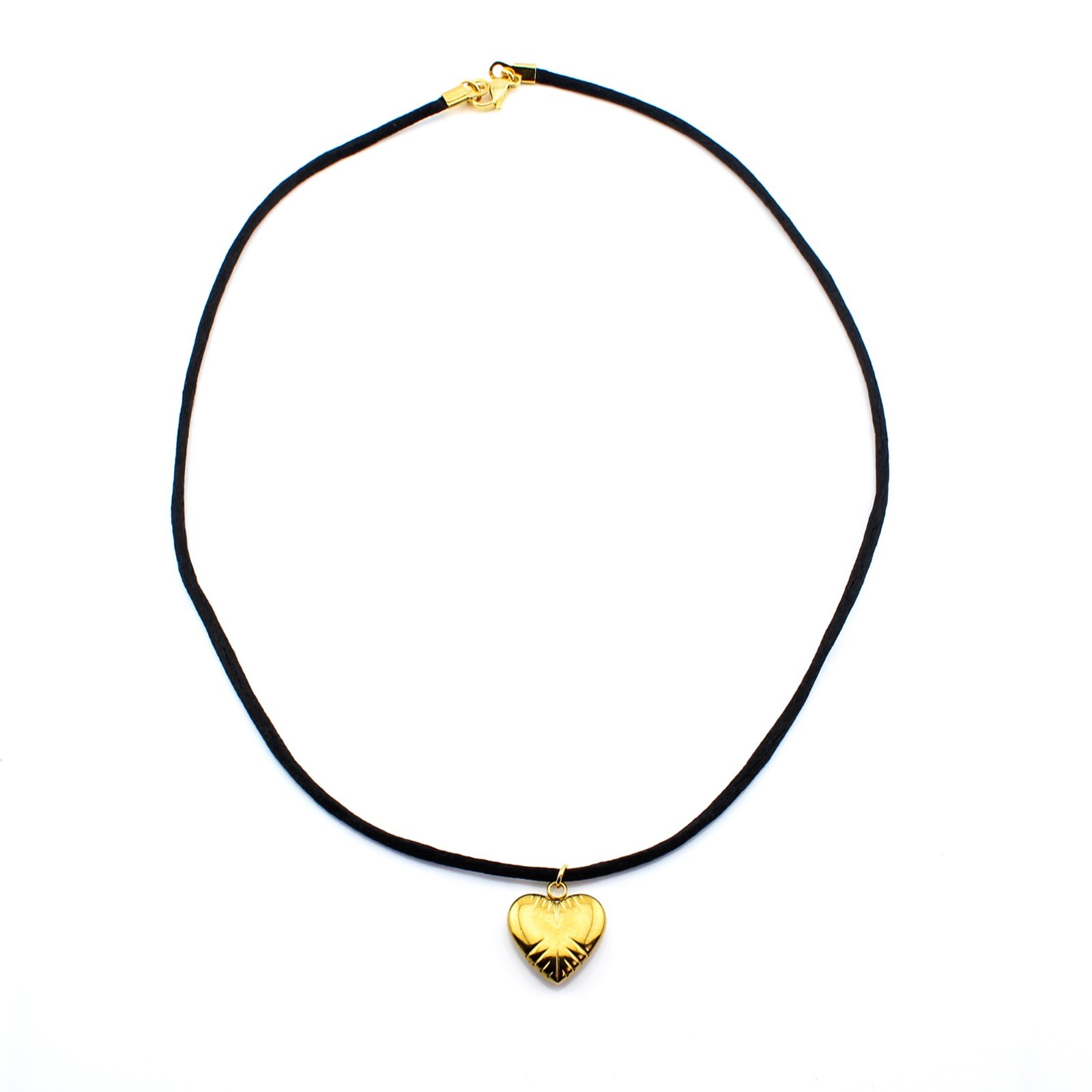 Gold Heart Pendant Necklace Satin Silk Cord Stainless Steel Women Girls Gift