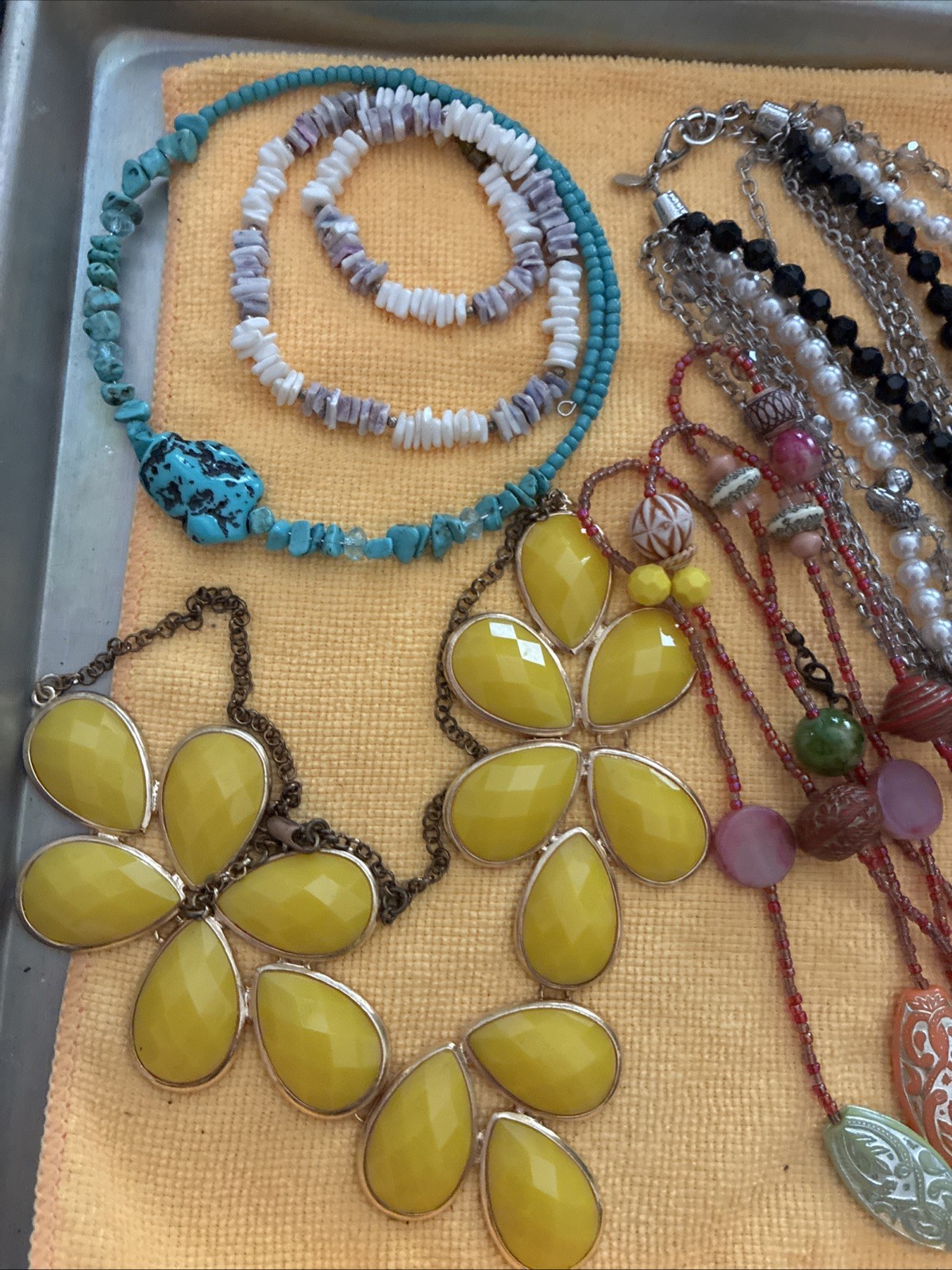 Fashioned Lot of 8 Necklaces. Various Lengths and Styles. Stones Glass Beads