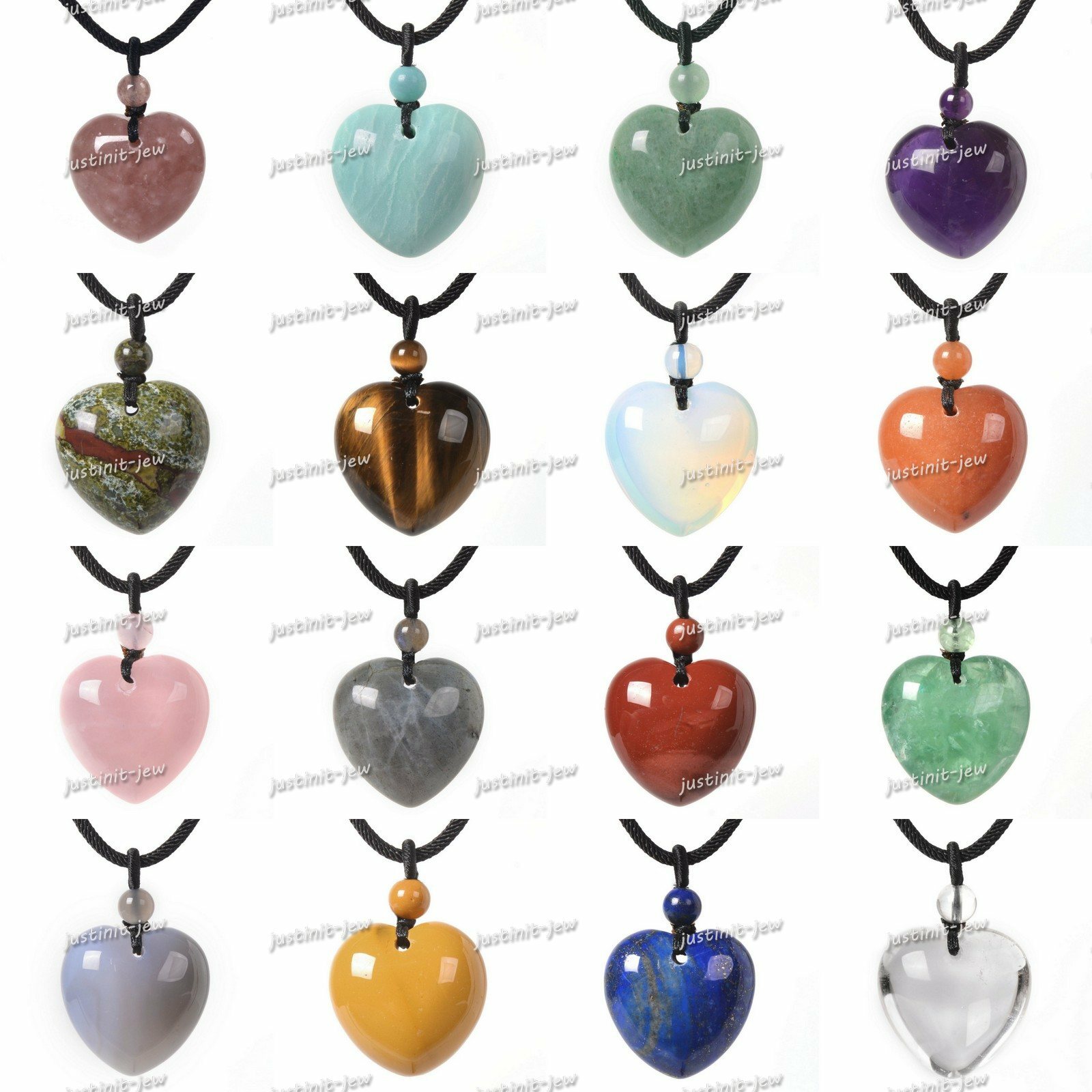 25mm Gemstone carved heart pendant necklace 22″