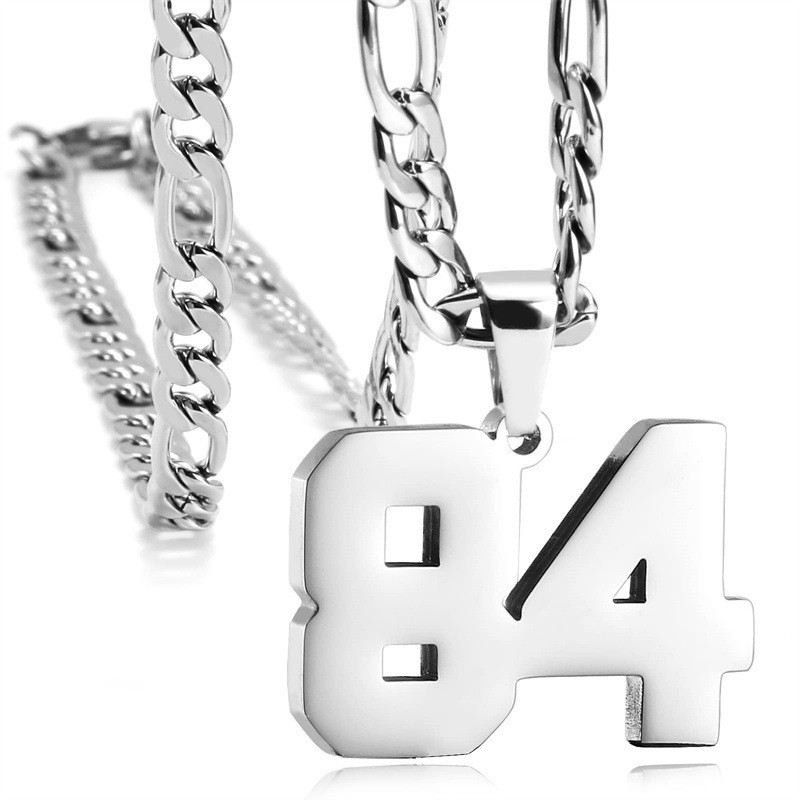 #00-#99 SPORTS FOOTBALL NUMBER Pendant Charm / 24IN STAINLESS CHAIN NECKLACE