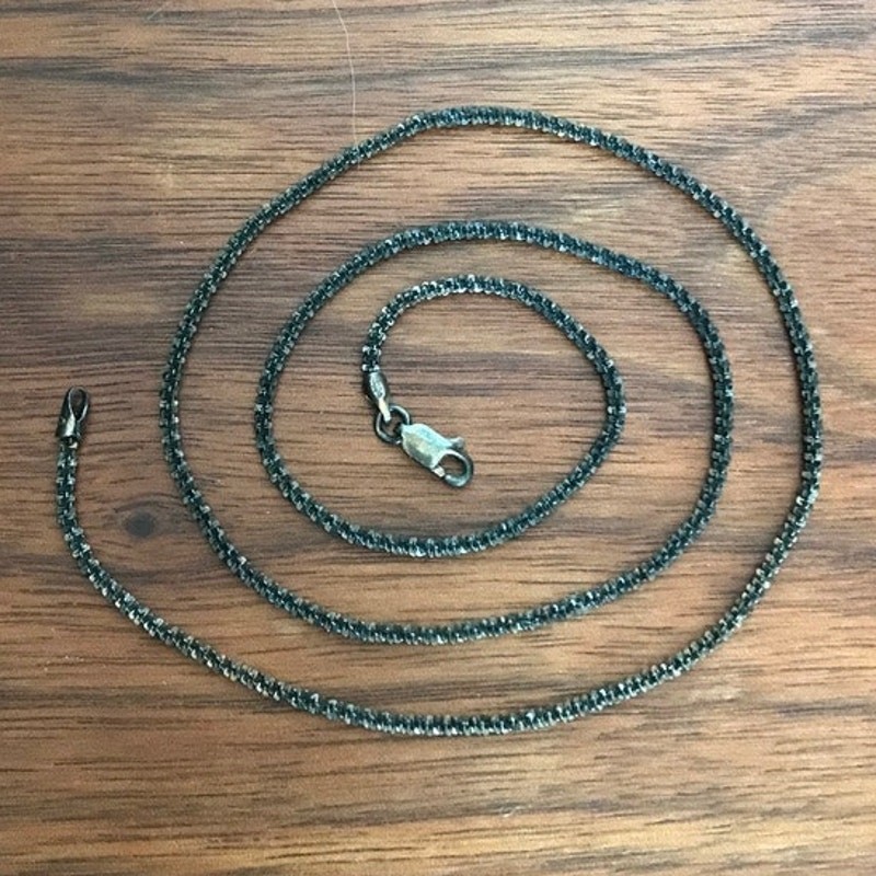 Black Rhodium Plate 925 Italy Twisted Rock Sparkle Rope Chain Necklace 20″
