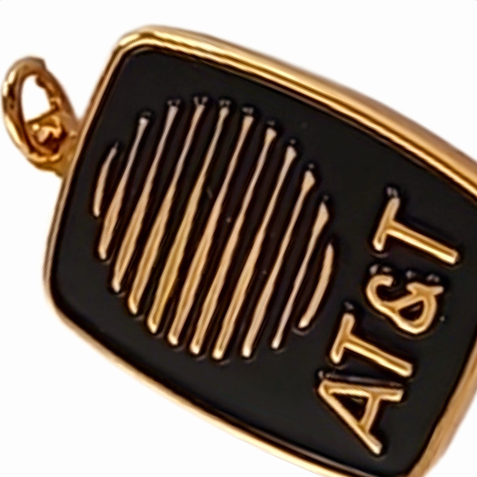 AT&T 10k Yellow Gold Plated Black Enamel Pendant Square Vintage