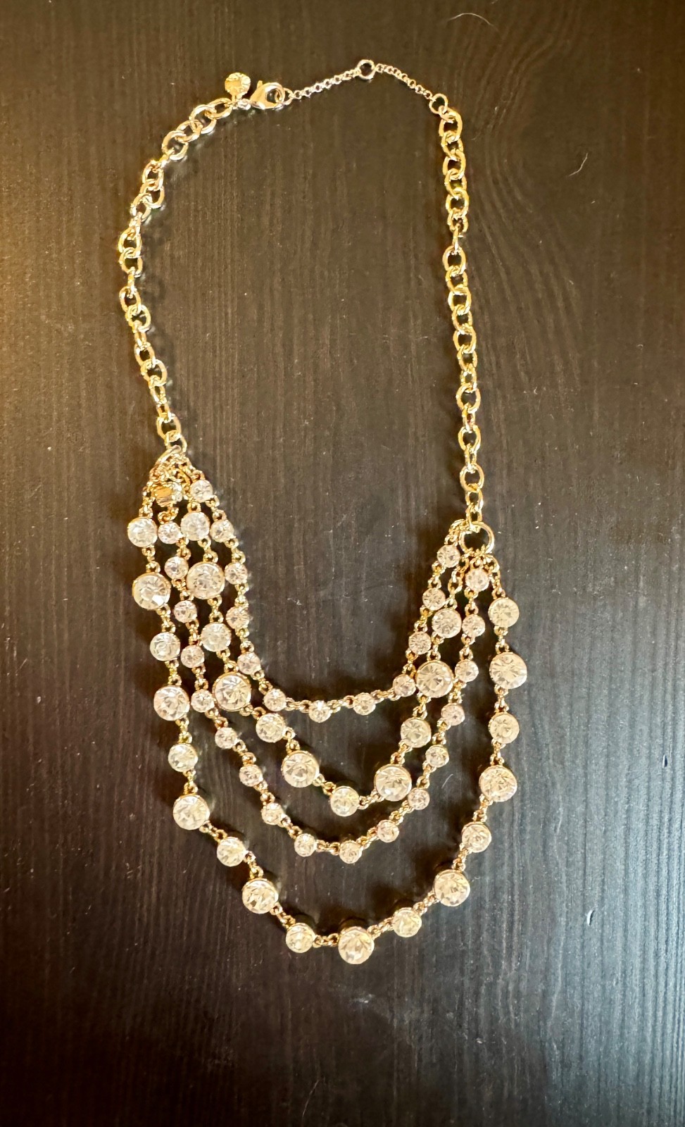 J. CREW Gold Tone Four-Layer Clear Crystal Statement Necklace, 16″