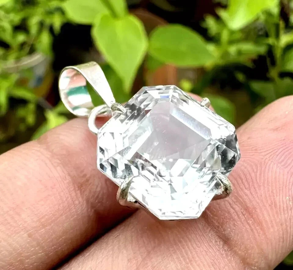 30 Ct Certified White Asscher Shape Natural Shiny Sterling Pendant Gemstone