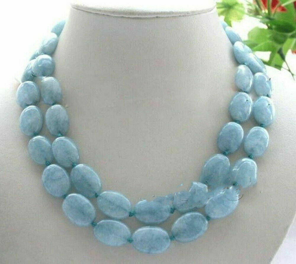 Long 18″ 20″ 22″ 24″ 36″13x18mm Blue Aquamarine Oval Beads Necklace