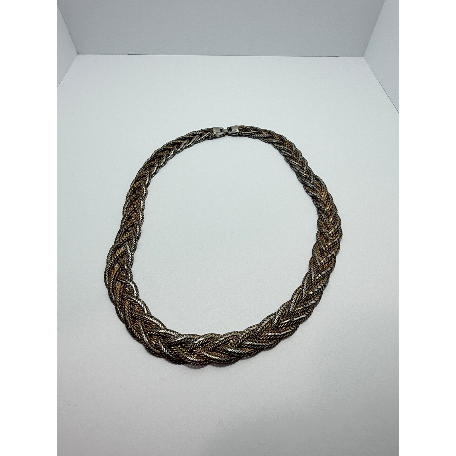 Mixed Metal Braided Chain Necklace Gold Silver Bronze Tone 22 Inch