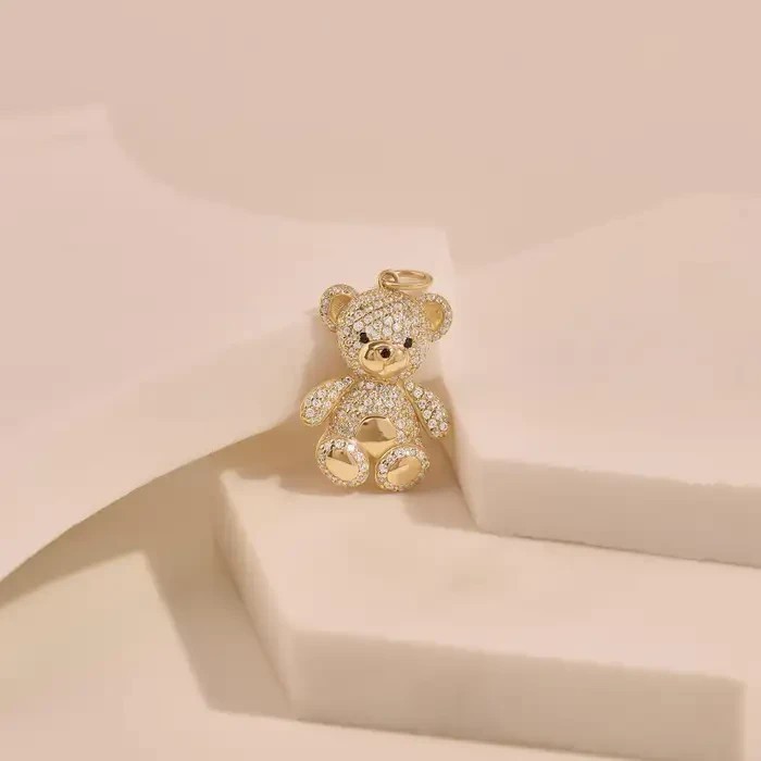 2Ct Round Cut Simulated Diamond Teddy Bear Shape Pendant 14K Yellow Gold Plated