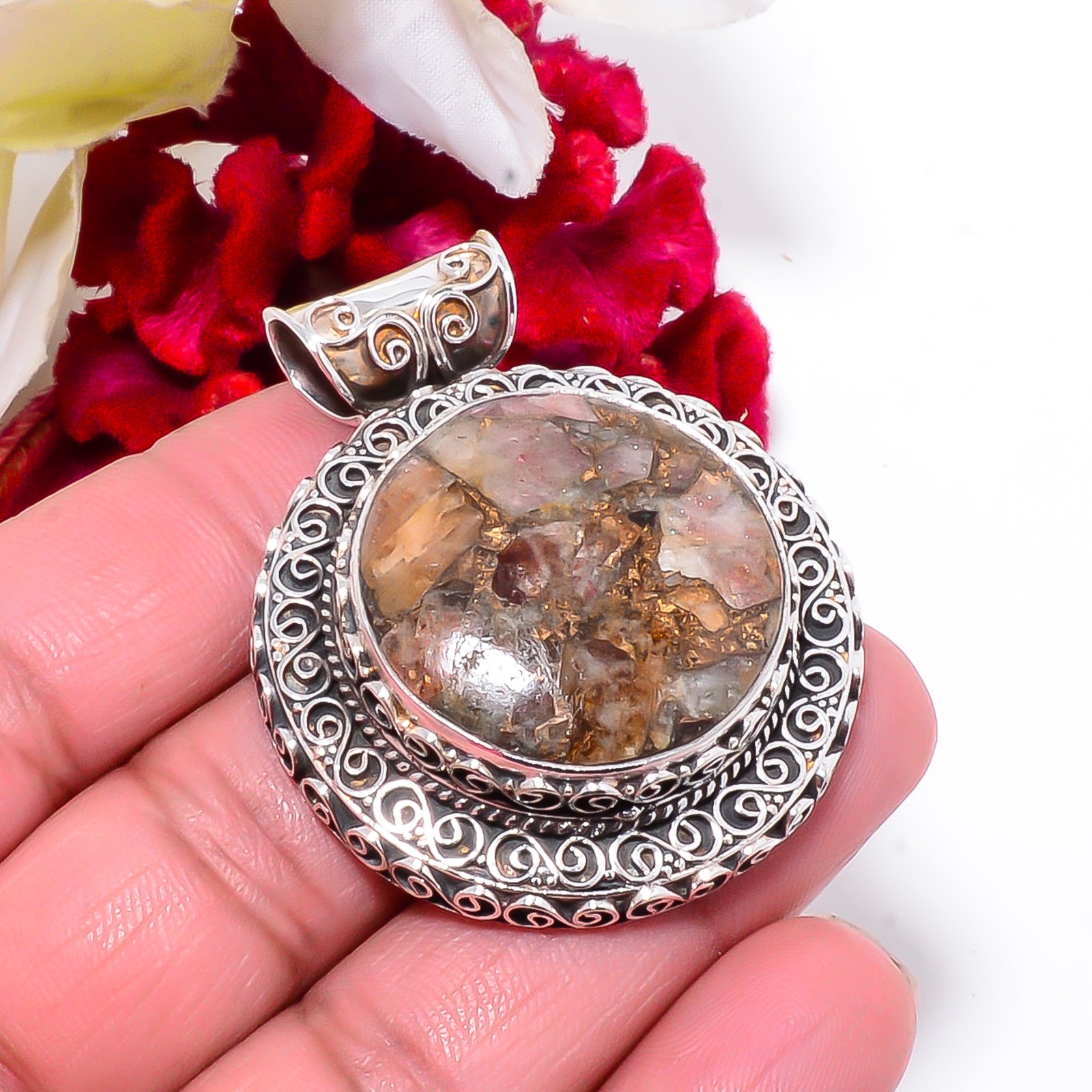Copper Aquamarine Fine Art 925 Sterling Silver Pendant 1.95 Sk24, Christmas Gift