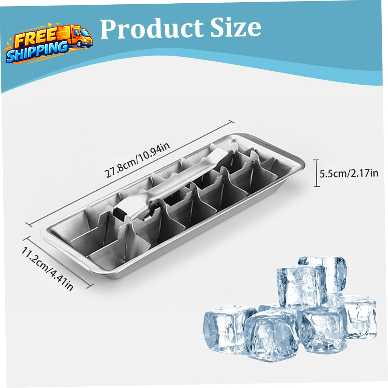 Stainless Steel & Metal Ice Cube Trays with Handle – 18-Slot Small Ice Cube Mold