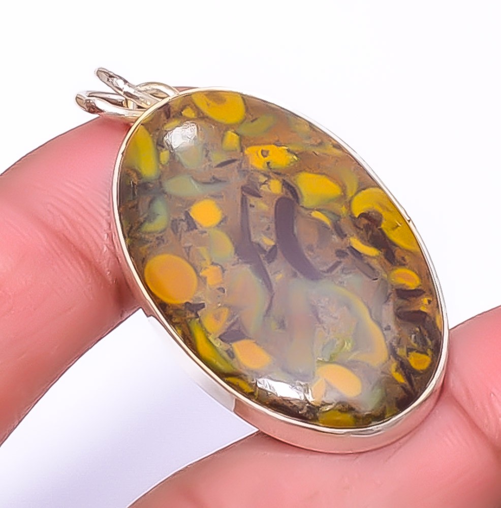 Rhyolite Jasper Handmade Gemstone 925 Sterling Silver Jewelry Pendant 1.76″ A392