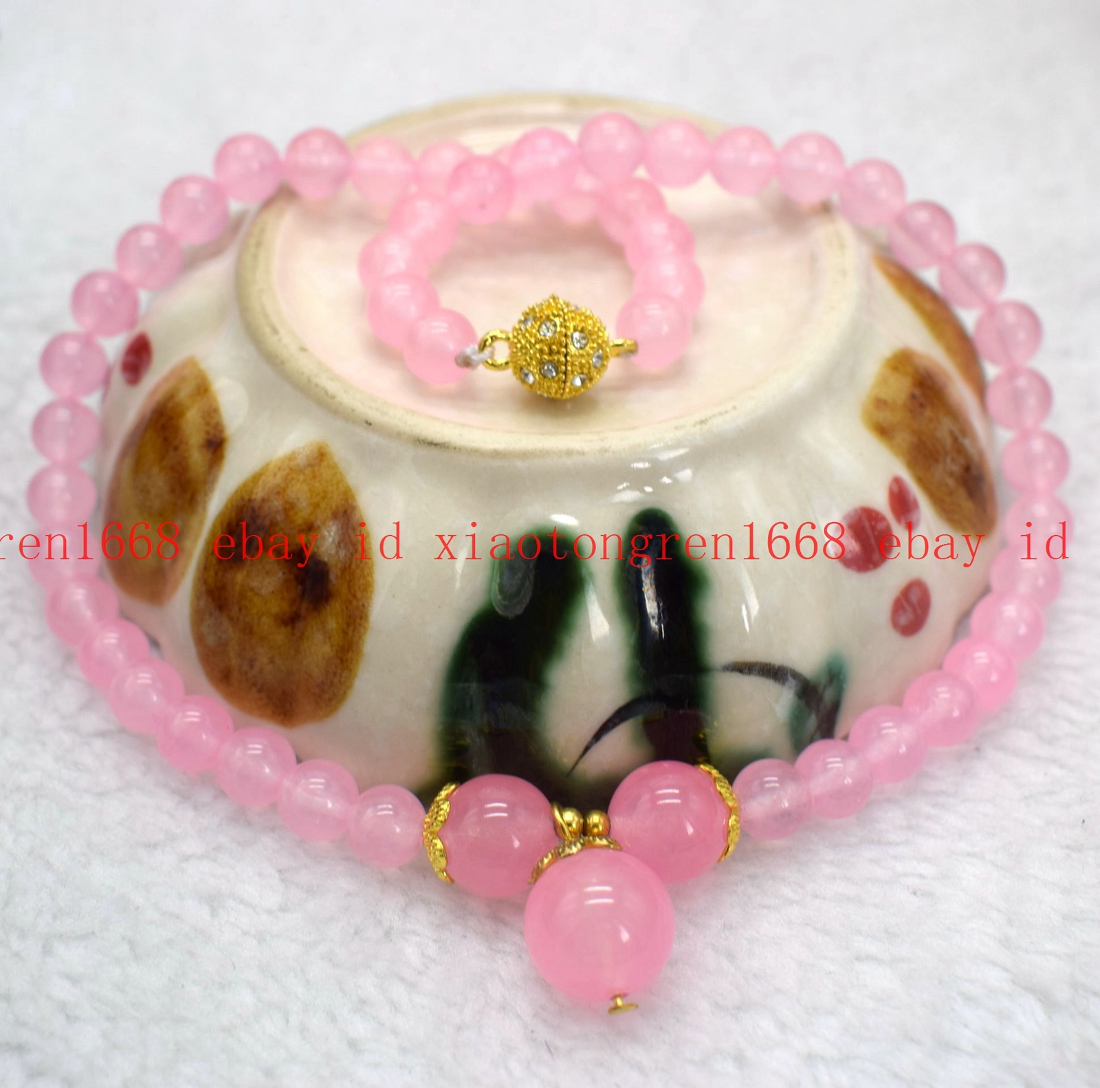 Charming 8mm & 12mm Pink Rose Quartz Gems Round Beads Pendant Necklace 16-26in